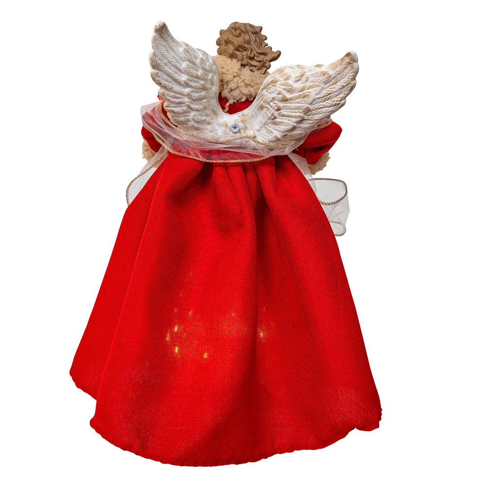 Red and Green Mistletoe Angel Tree Topper 10 Light 14 Inch