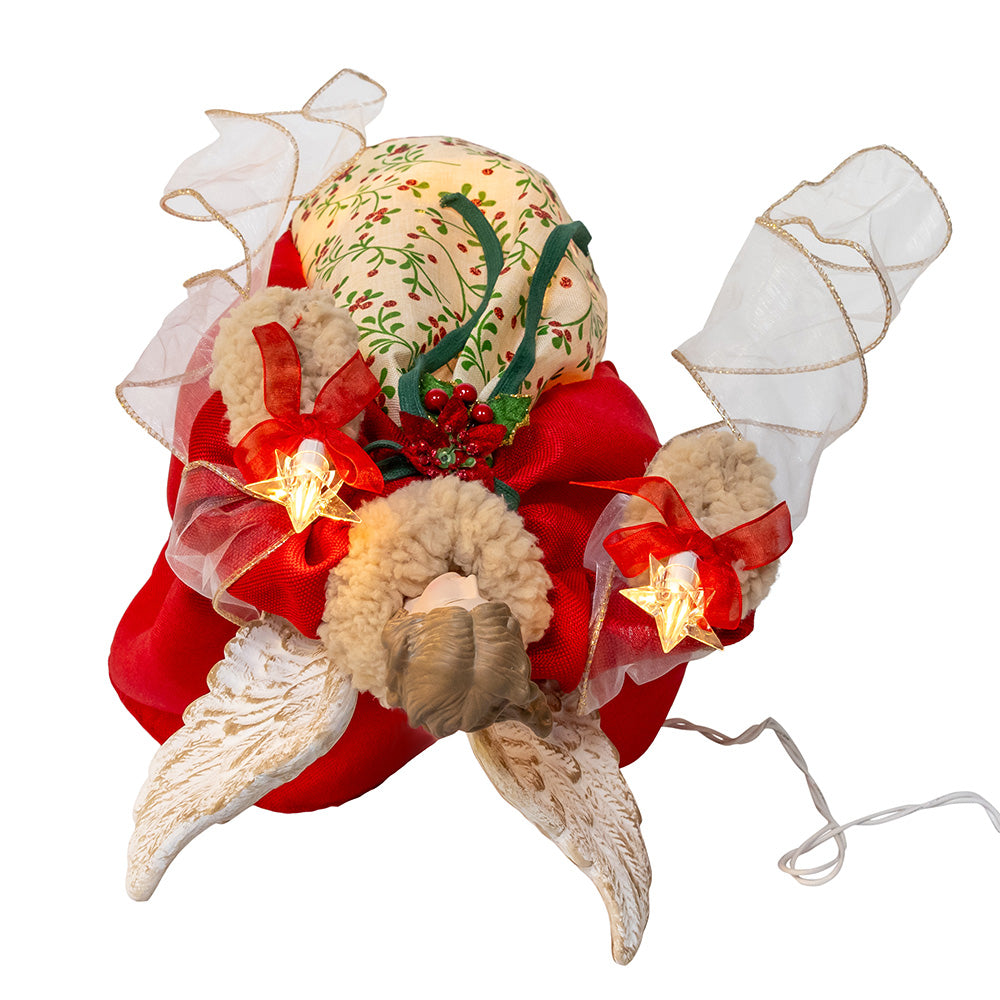 Red and Green Mistletoe Angel Tree Topper 10 Light 14 Inch