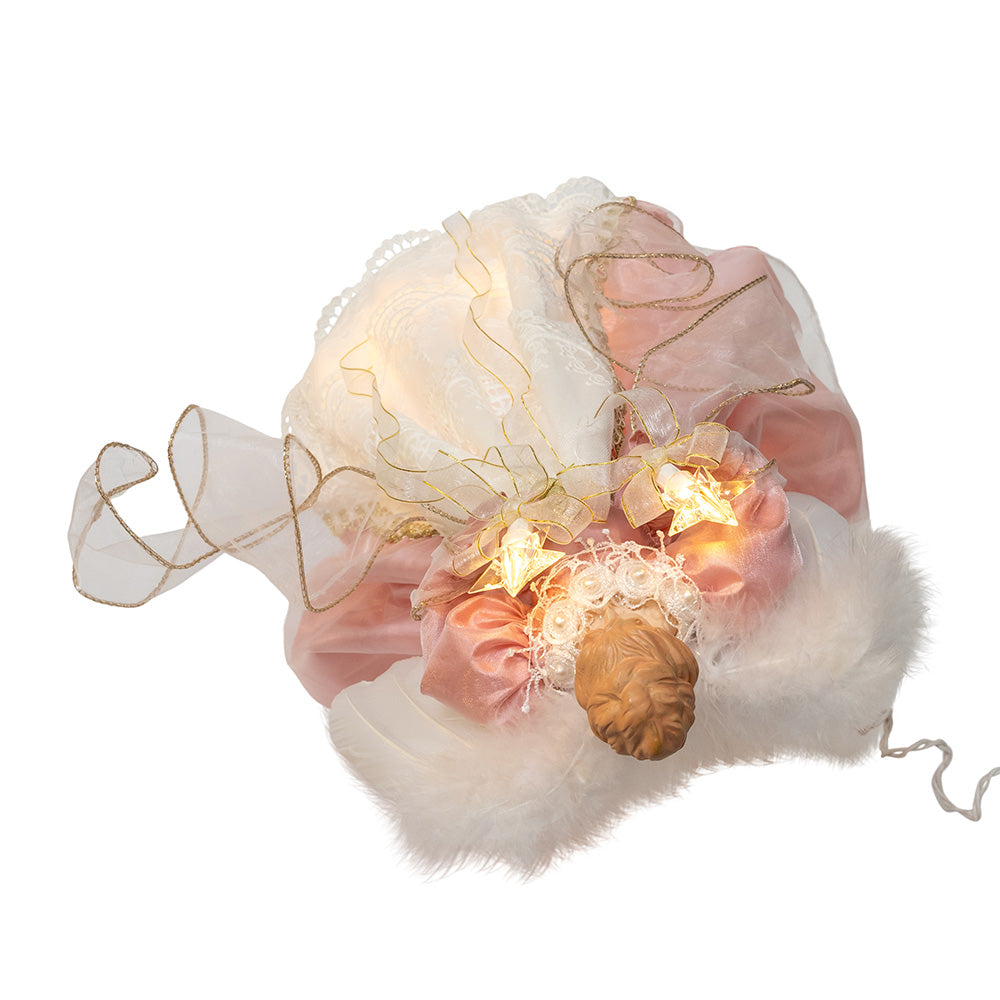 Pink and Ivory Angel Tree Topper 10 Light 14 Inches