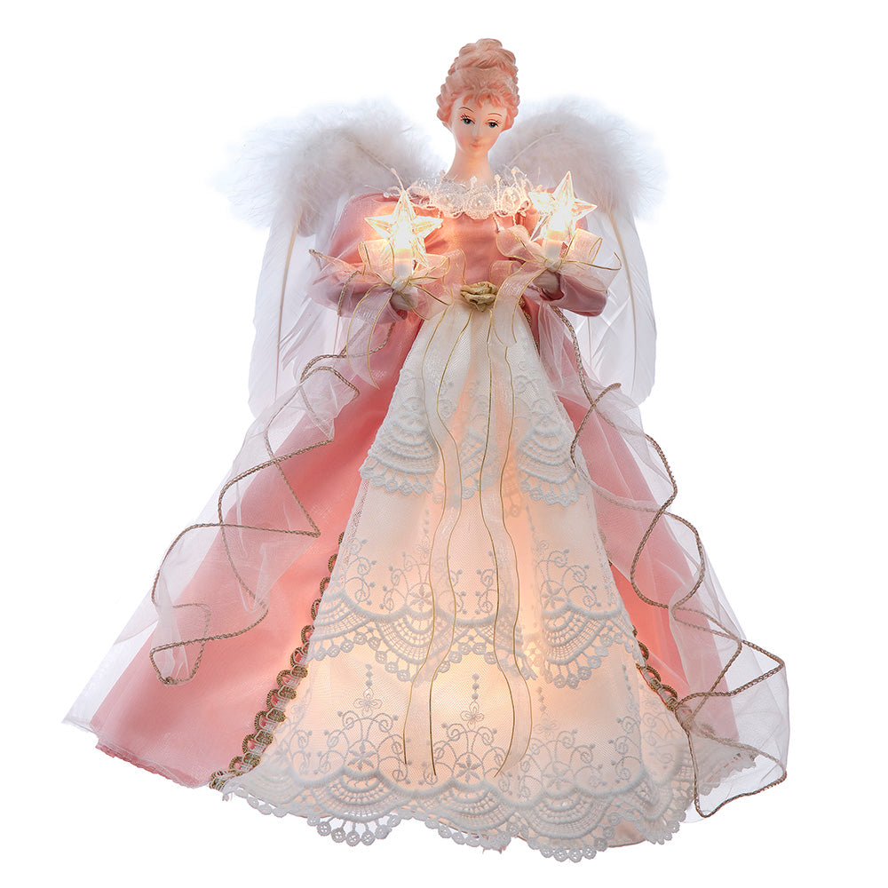 Pink and Ivory Angel Tree Topper 10 Light 14 Inches