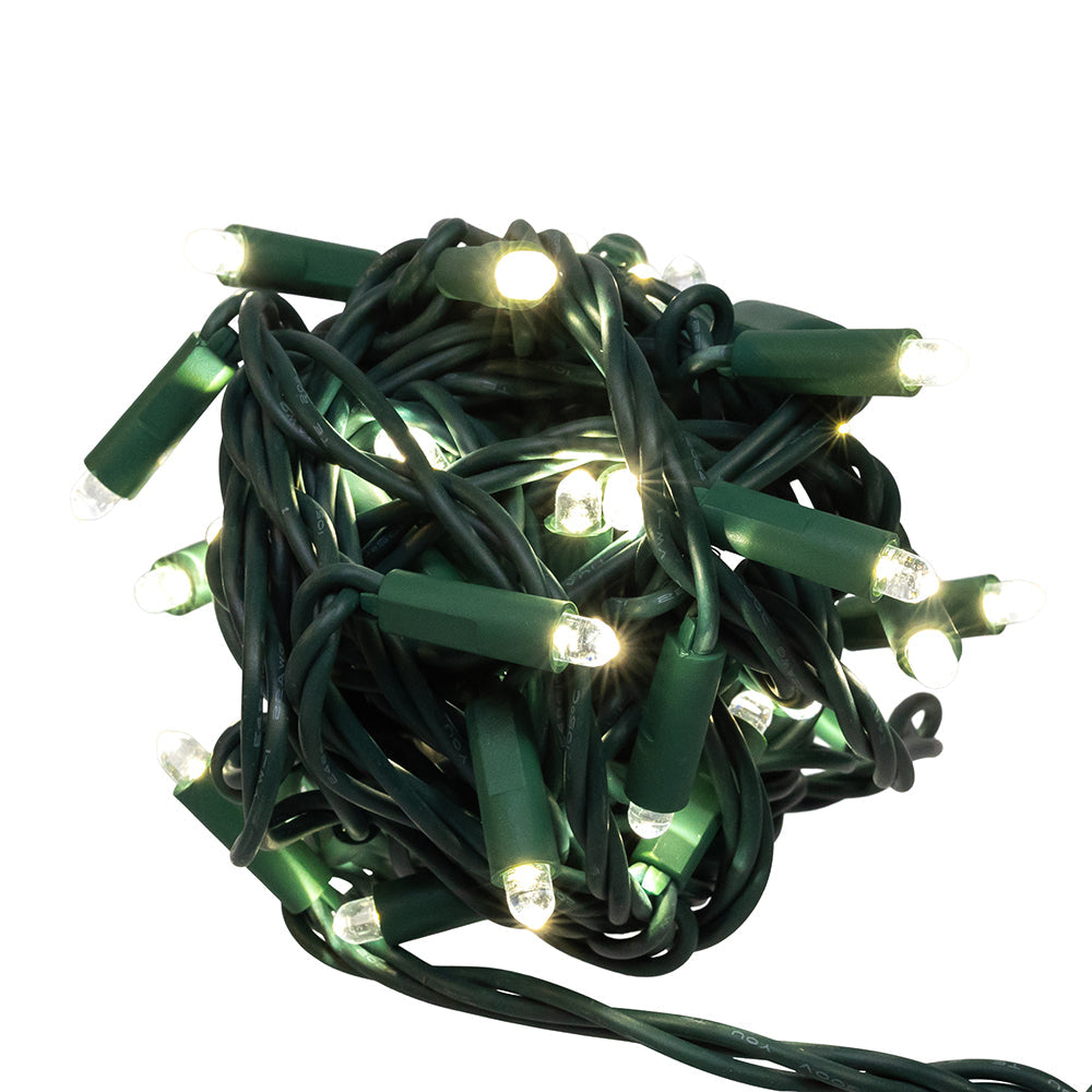 Pure White Convex LED Green Wire Light Set of 50