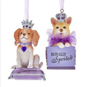 Purple & Silver Dog on Pillowith Box Ornament 3.5"