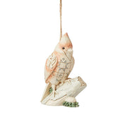 White Woodland Cardinal on Branch Ornament
