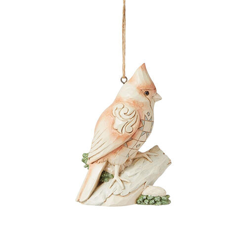 White Woodland Cardinal on Branch Ornament