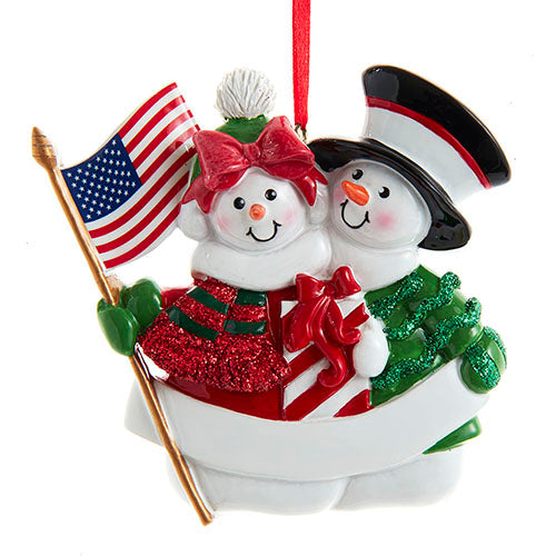 Patriotic Snow Family of 2 Personalizable Ornament 3.75"